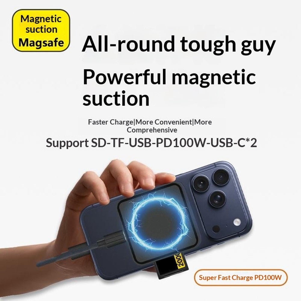 TYS-1030 Magnetic 6-in-1 USB Hub Card Reader 100W PD Fast Charging Wireless Charger Docking Station for Phone Tablet