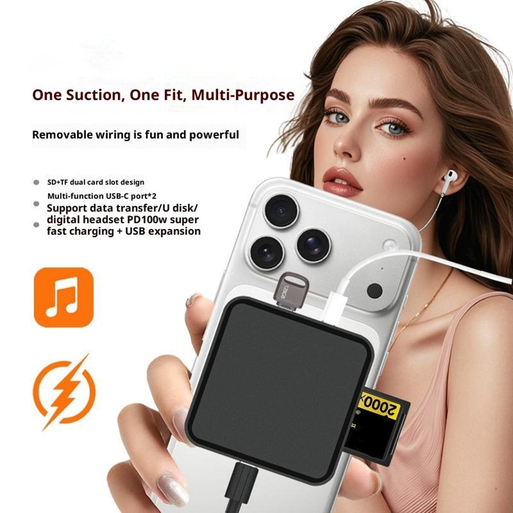 TYS-1030 Magnetic 6-in-1 USB Hub Card Reader 100W PD Fast Charging Wireless Charger Docking Station for Phone Tablet