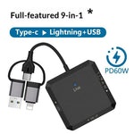 TYS-1029 iP (5-14)+USB+Type-C Interface Hub 9-i-1 USB-C Adapter Kortlæser til TF / SD / CF / MS 60W PD Hurtigopladnings-dockingstation