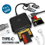 TYS-1029 iP (5-14)+USB+Type-C Interface Hub 9-i-1 USB-C Adapter Kortlæser til TF / SD / CF / MS 60W PD Hurtigopladnings-dockingstation