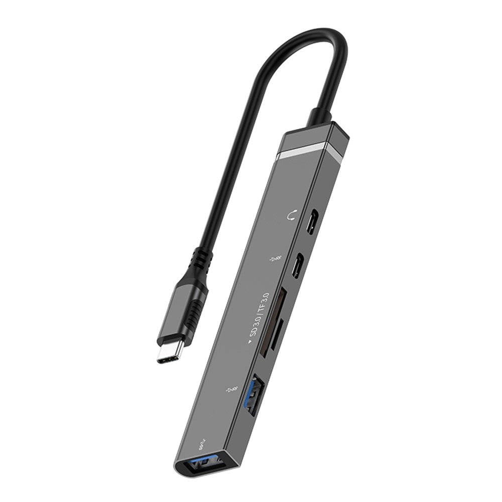 TYS-211C 6-in-1 USB-C Hub Type-C Male to USB 3.0 Female SD  /  TF Card Reader for Laptop Phone Tablet