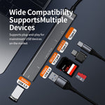 TYS-211C 6-in-1 USB-C Hub Type-C Male to USB 3.0 Female SD  /  TF Card Reader for Laptop Phone Tablet