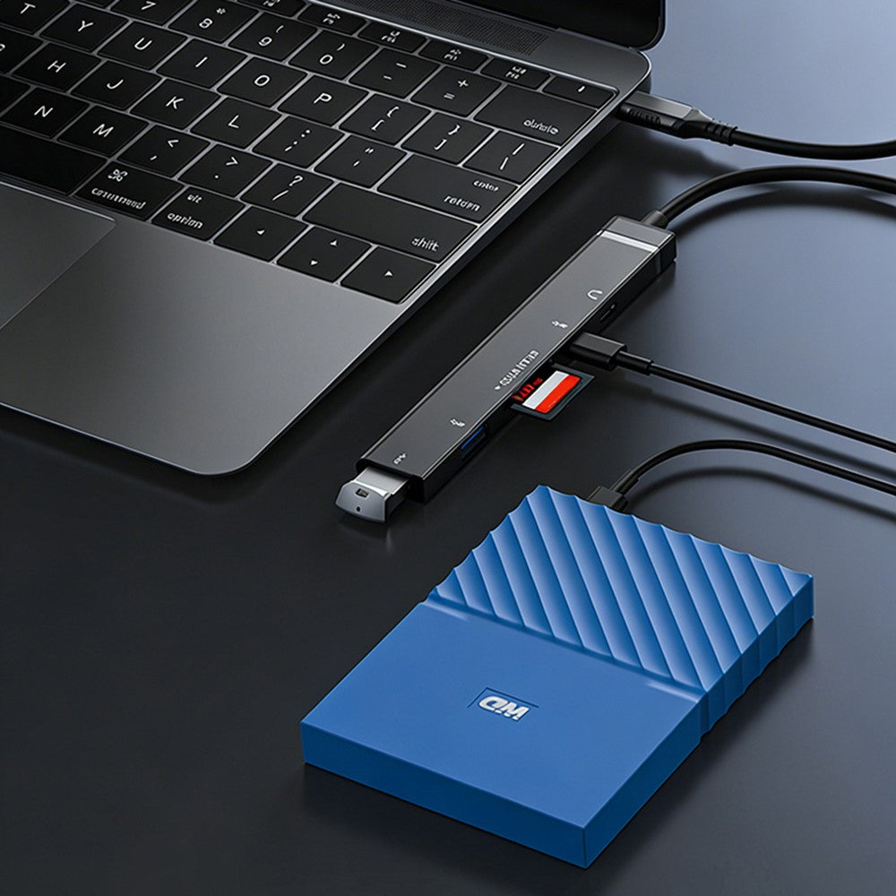 TYS-211C 6-in-1 USB-C Hub Type-C Male to USB 3.0 Female SD  /  TF Card Reader for Laptop Phone Tablet