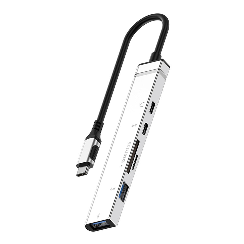 TYS-211C 6-in-1 USB-C Hub Type-C Male to USB 3.0 Female SD  /  TF Card Reader for Laptop Phone Tablet