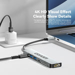 ESSAGER Type-C Hub Converter to PD 60W Fast Charging+Type-C Data Port+USB 3.2+USB 2.0+HD Video Output+2 Card Reader Slots