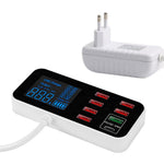 A9D+ Digital Display 7 USB + 1 Type-C Desktop Charger PC+ABS QC3.0 + PD Phone Fast Charging Station (CE Certified)