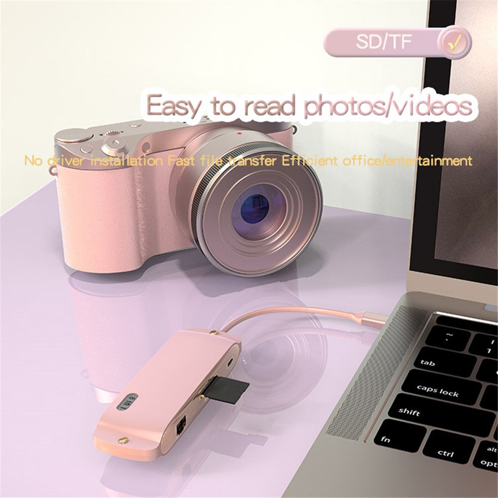 BS8H Type-C Hub Converter to PD+USB 3.0+2xUSB 2.0+HD Video Output Port+2 Card Reader Slots+RJ45