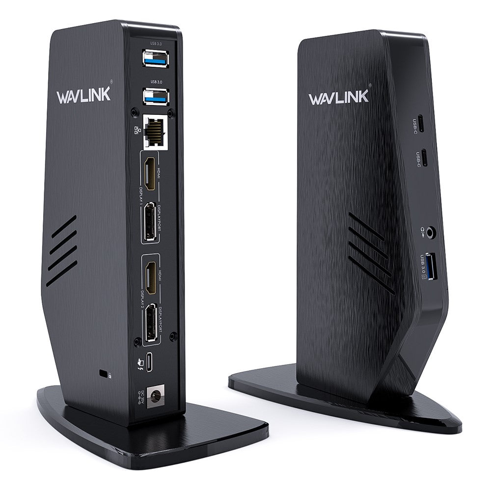 WAVLINK UG69PD5 USB 3.0 och USB-C Dubbel 4K-skärmdockningsstation med DisplayPort och HD 60Hz-skärmadapter