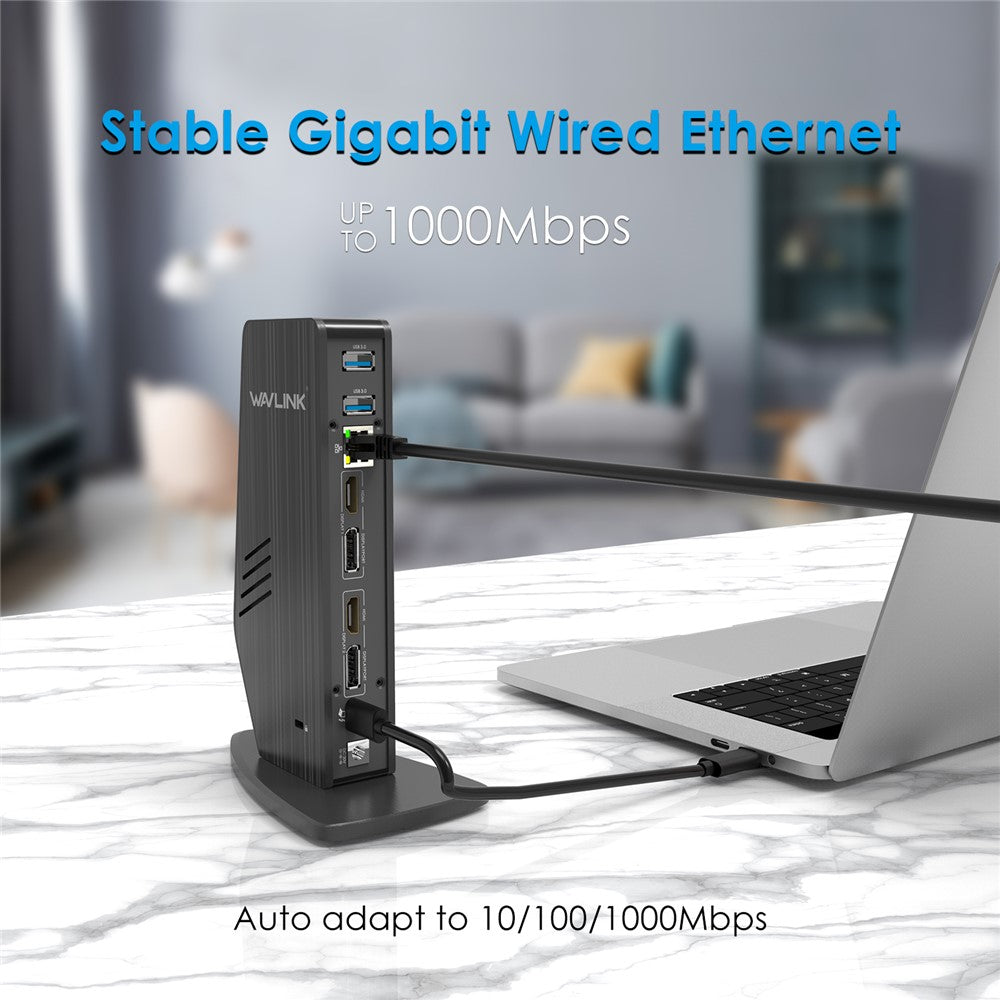 WAVLINK UG69PD5 USB 3.0 och USB-C Dubbel 4K-skärmdockningsstation med DisplayPort och HD 60Hz-skärmadapter