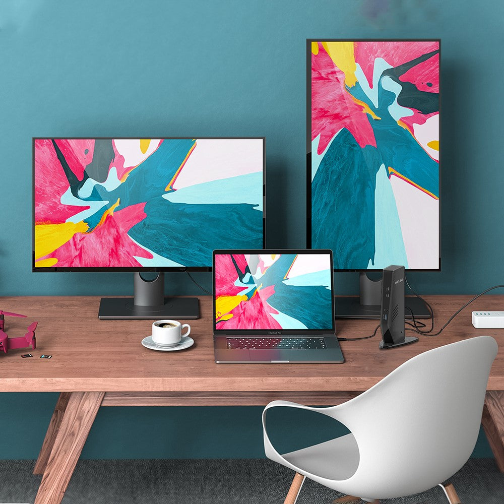 WAVLINK UG69PD5 USB 3.0 och USB-C Dubbel 4K-skärmdockningsstation med DisplayPort och HD 60Hz-skärmadapter
