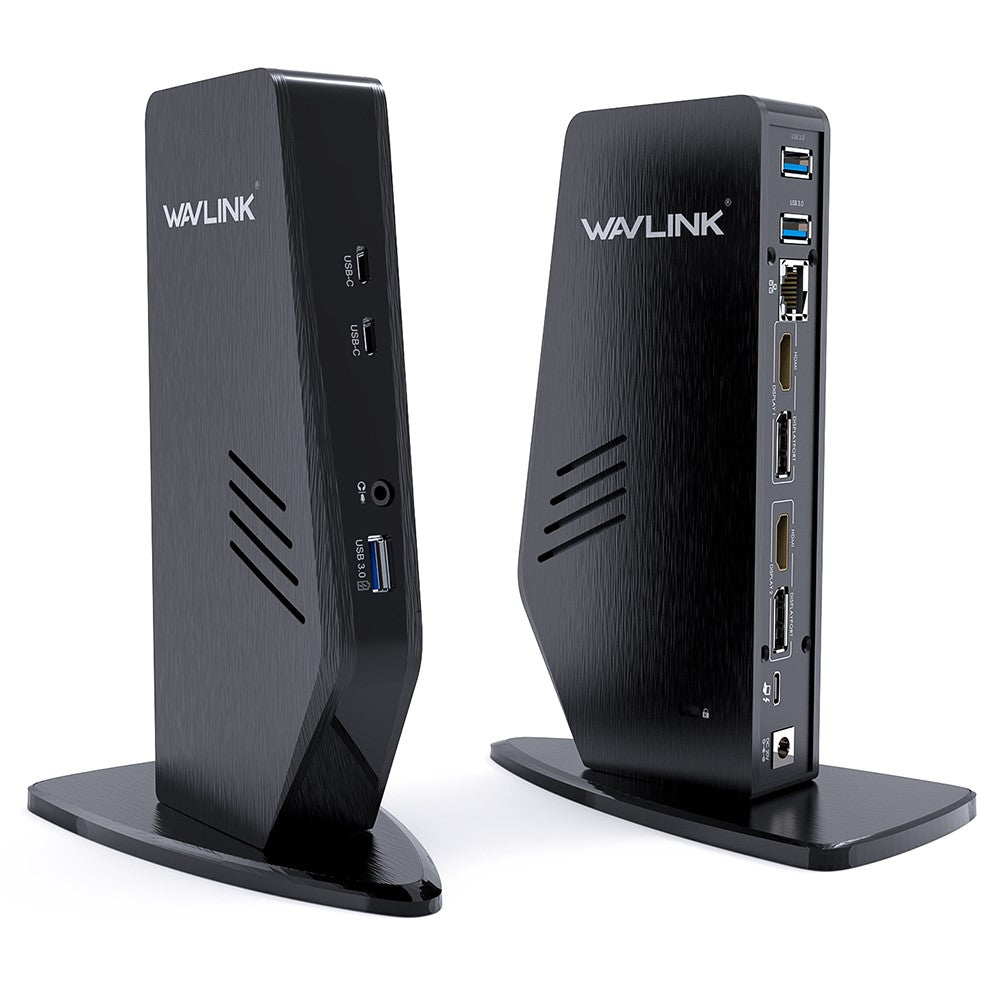 WAVLINK UG69PD5 USB 3.0 och USB-C Dubbel 4K-skärmdockningsstation med DisplayPort och HD 60Hz-skärmadapter