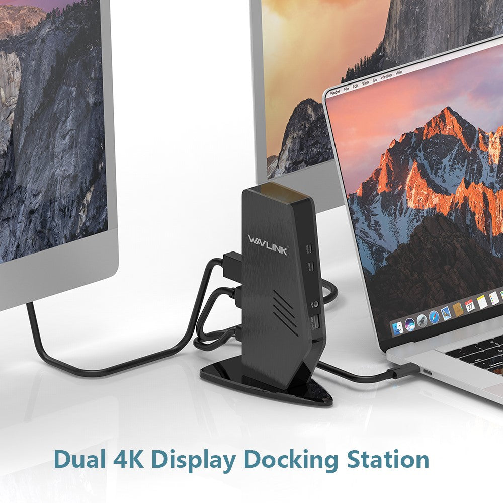 WAVLINK UG69PD5 USB 3.0 och USB-C Dubbel 4K-skärmdockningsstation med DisplayPort och HD 60Hz-skärmadapter