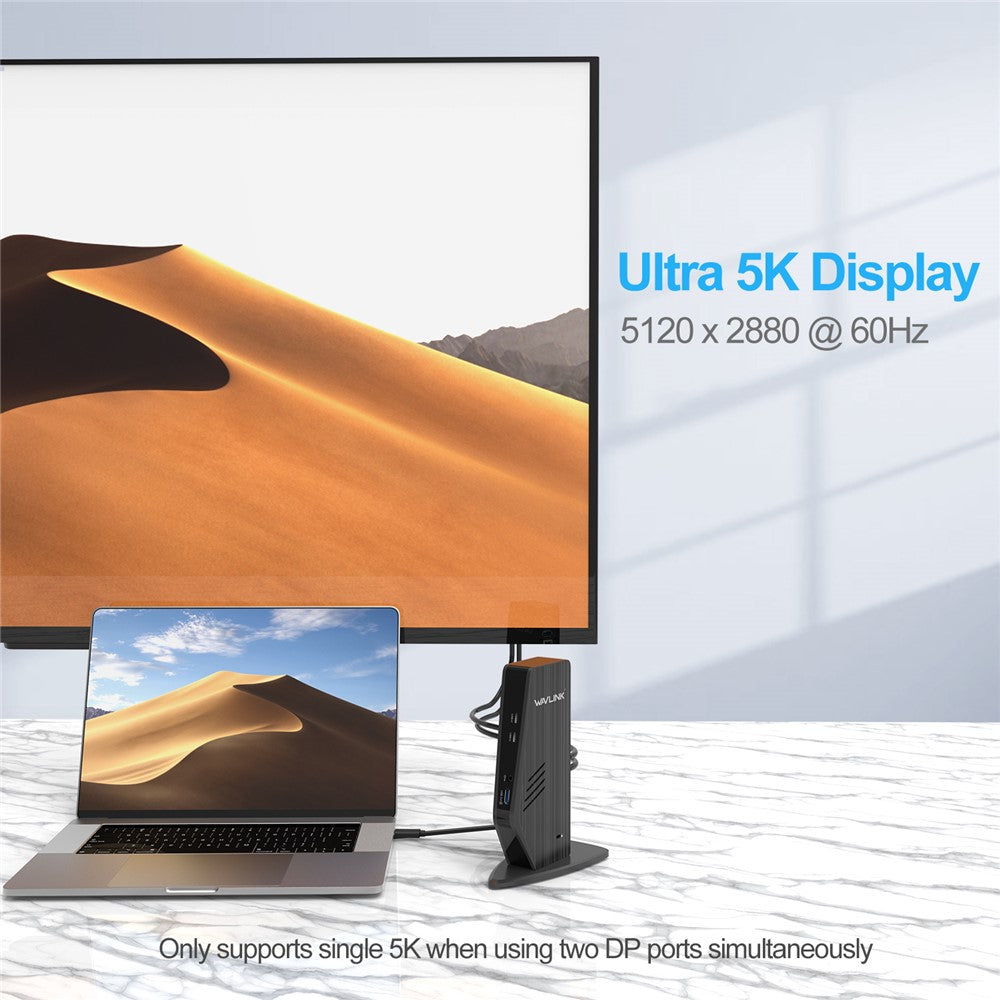 WAVLINK UG69PD5 USB 3.0 och USB-C Dubbel 4K-skärmdockningsstation med DisplayPort och HD 60Hz-skärmadapter
