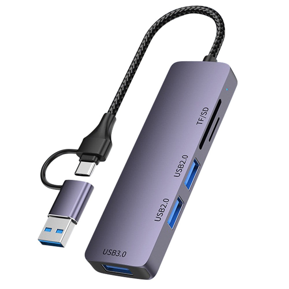 T205 USB / Type-C to USB2.0x2 + USB3.0 + TF / SD Slot USB Hub Laptop Phone Docking Station