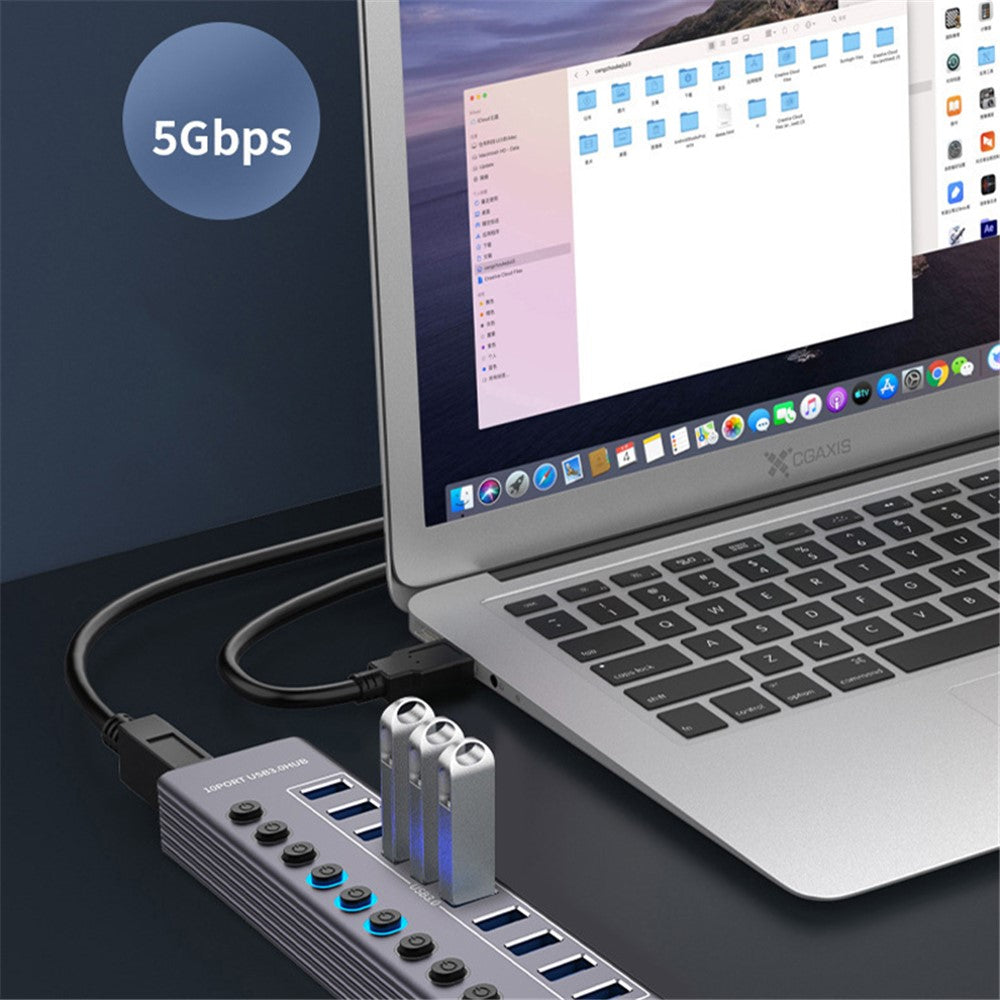 U310 10-In-1 USB 3.0 Extension Hub Expander USB Power Charging Station with Individual Switch+Light