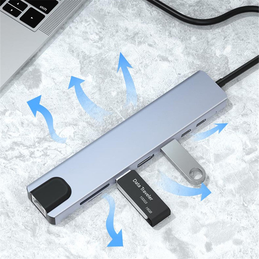 2017L Type-C til Type-Cx2+USB2.0+HD+USB3.0+TF / SD+netværkskort 100 Mbps USB-hub laptop-telefondockingsstation