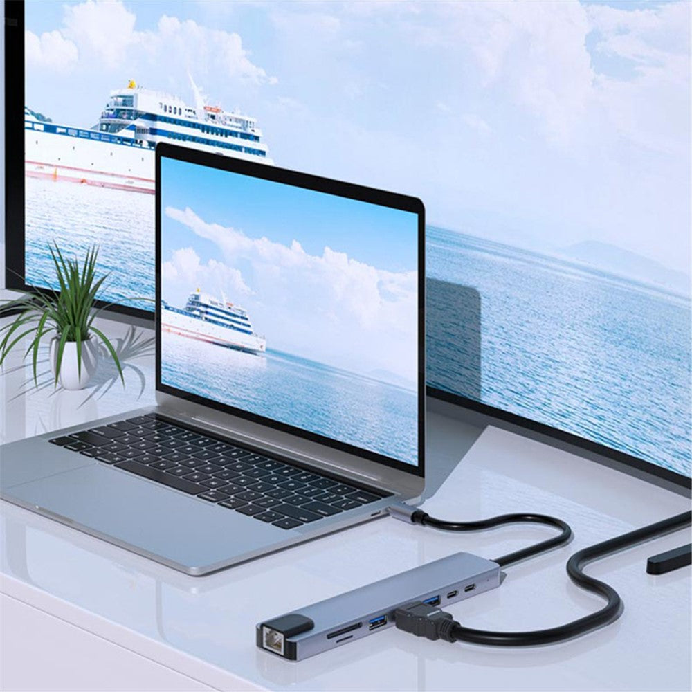 2017L Type-C til Type-Cx2+USB2.0+HD+USB3.0+TF / SD+netværkskort 100 Mbps USB-hub laptop-telefondockingsstation