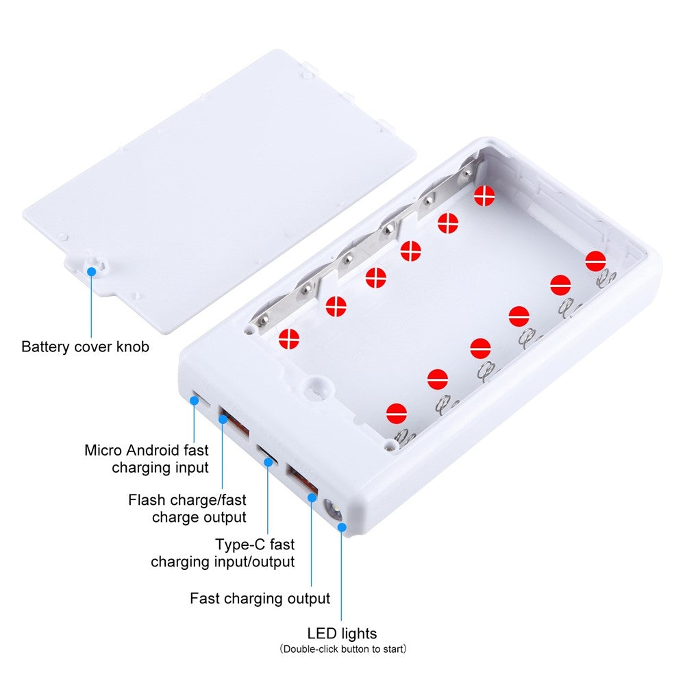 HAWEEL HWL9900 6 Slots 18650 DIY Powerbank Etui 22.5W Hurtig Opladning Batteri Boks med Digital Display (Intet Batteri)
