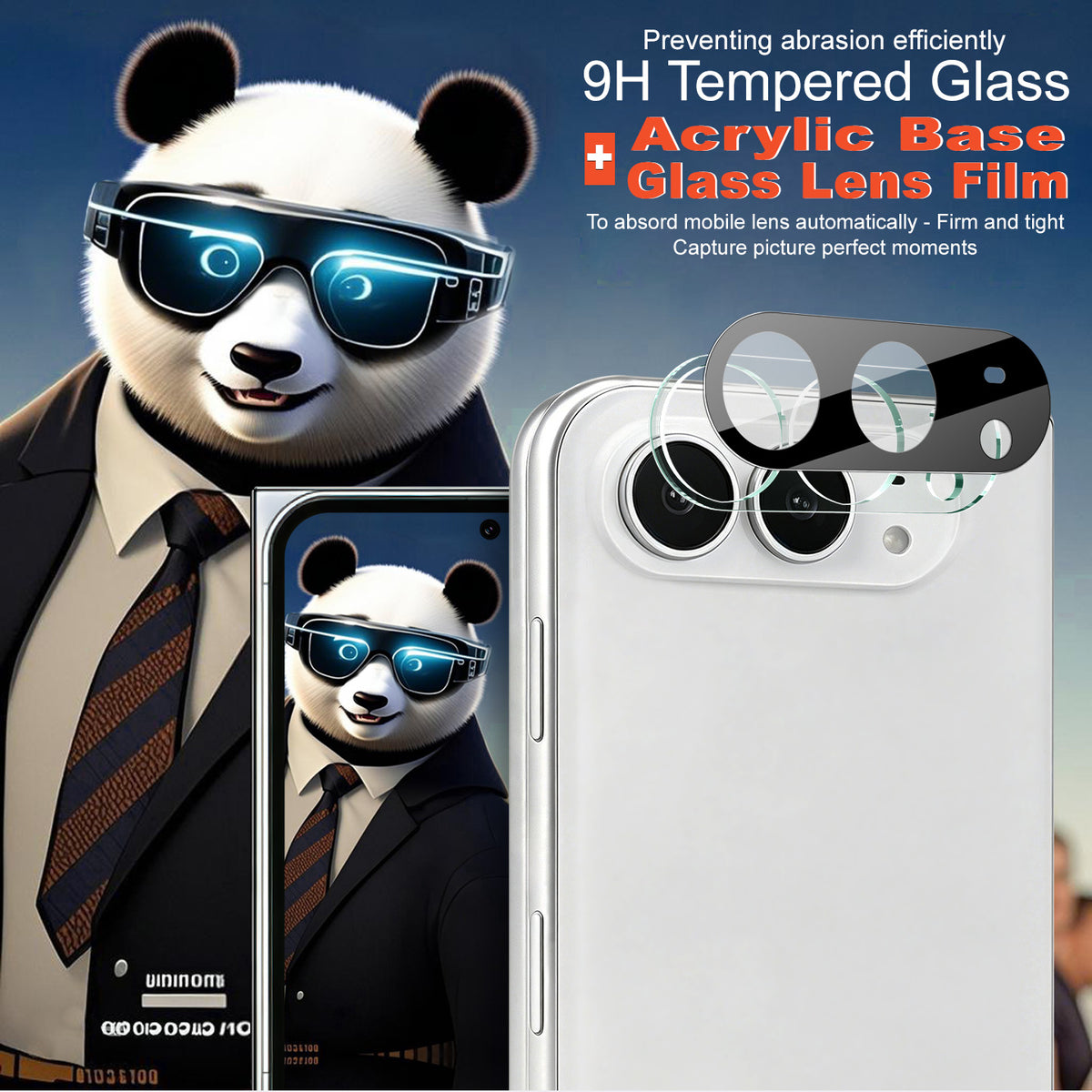 IMAK for iPhone Fold Tempered Glass Full Cover Lens Film + Acrylic Cap