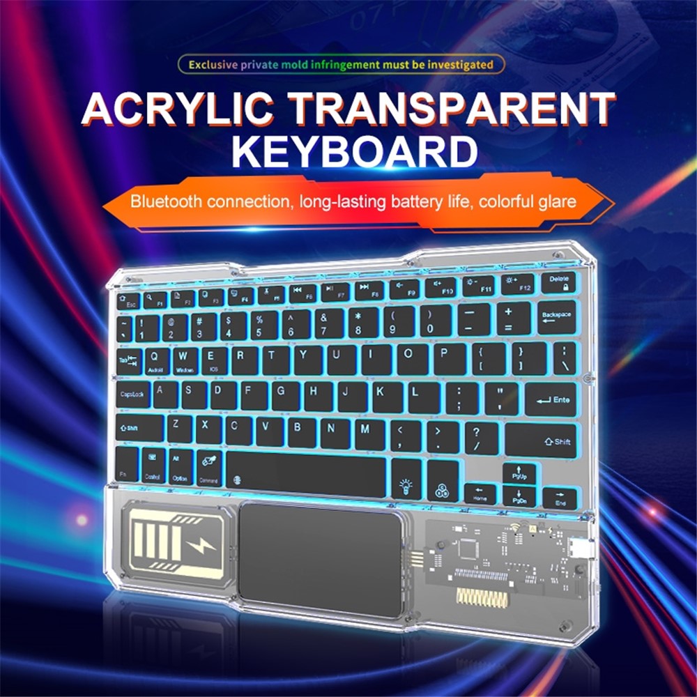 KB-333 78-Key Transparent Bluetooth-compatible Keyboard with Colorful Backlight for Android / Windows / iOS