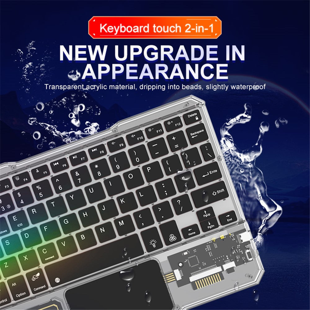 KB-333 78-Key Transparent Bluetooth-compatible Keyboard with Colorful Backlight for Android / Windows / iOS