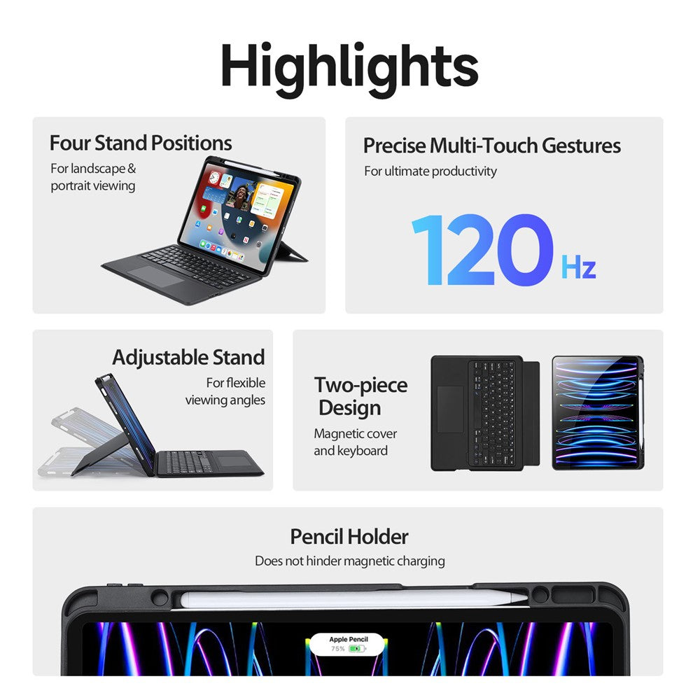 DUX DUCIS For iPad Air 13 (2026) / (2025) / (2024) / Pro 12.9 (2018) / (2020) / (2021) / (2022) Detachable Bluetooth-Compatible Keyboard Tablet Case