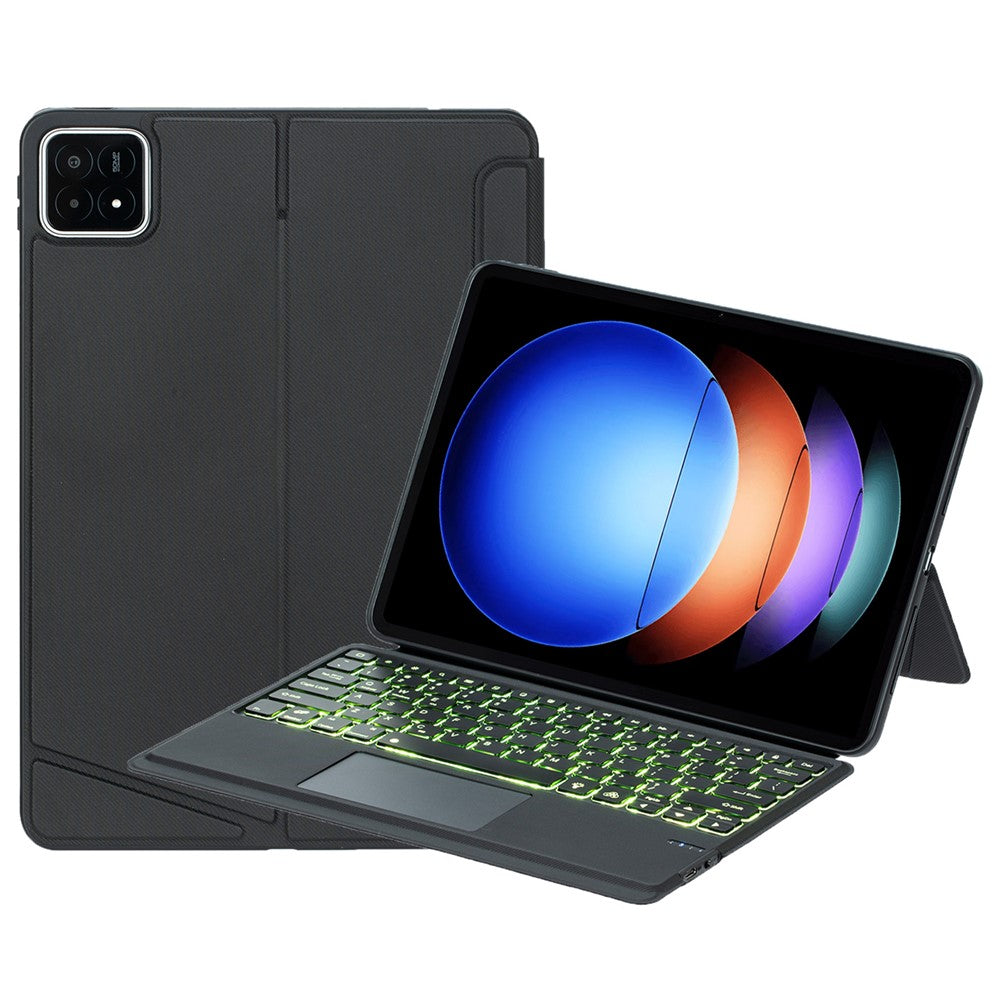 T0N10-AS For Xiaomi Pad 6S Pro 12.4 Leather Tablet Stand Cover with Detachable Backlit Touchpad Bluetooth-compatible Keyboard