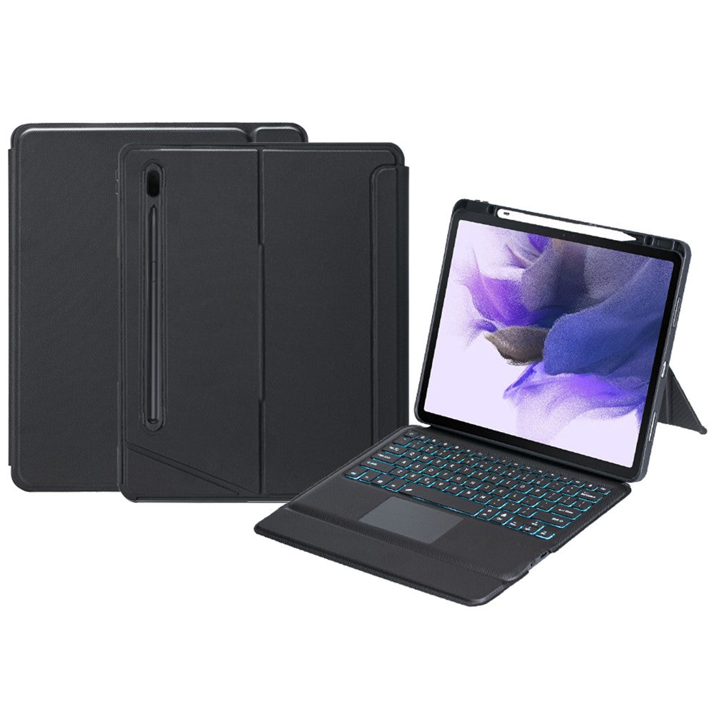 T810B-AS Tangentbordsfodral för Galaxy Tab S10+ X820 / S9 FE+ X610 / X616 / S9+ X810 / X816B / X818U Läderfodral + Bakgrundsbelyst pekplatta Bluetooth-kompatibelt tangentbord