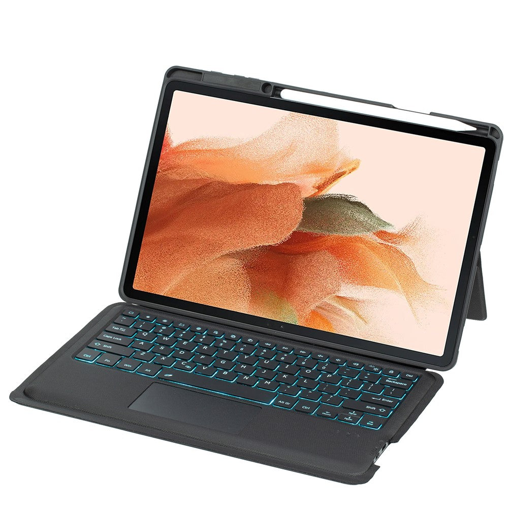 T810B-AS Tangentbordsfodral för Galaxy Tab S10+ X820 / S9 FE+ X610 / X616 / S9+ X810 / X816B / X818U Läderfodral + Bakgrundsbelyst pekplatta Bluetooth-kompatibelt tangentbord