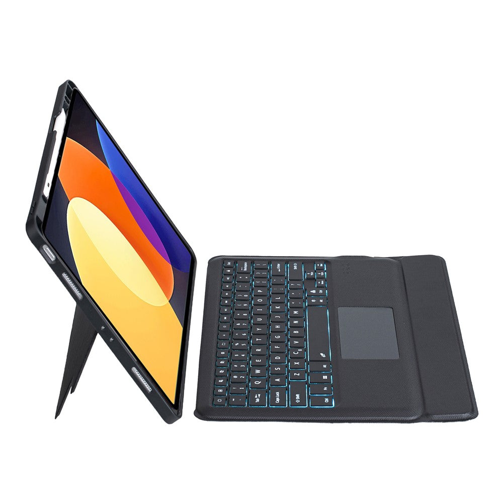 T0N4-AS For Xiaomi Pad 5 Pro 12.4 (2022) Leather Stand Cover + Backlit Touchpad Bluetooth-compatible Keyboard