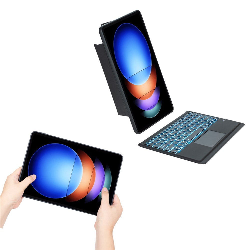 T0N10-AS For Xiaomi Pad 6S Pro 12.4 Leather Stand Cover + Backlit Touchpad Bluetooth-compatible Keyboard