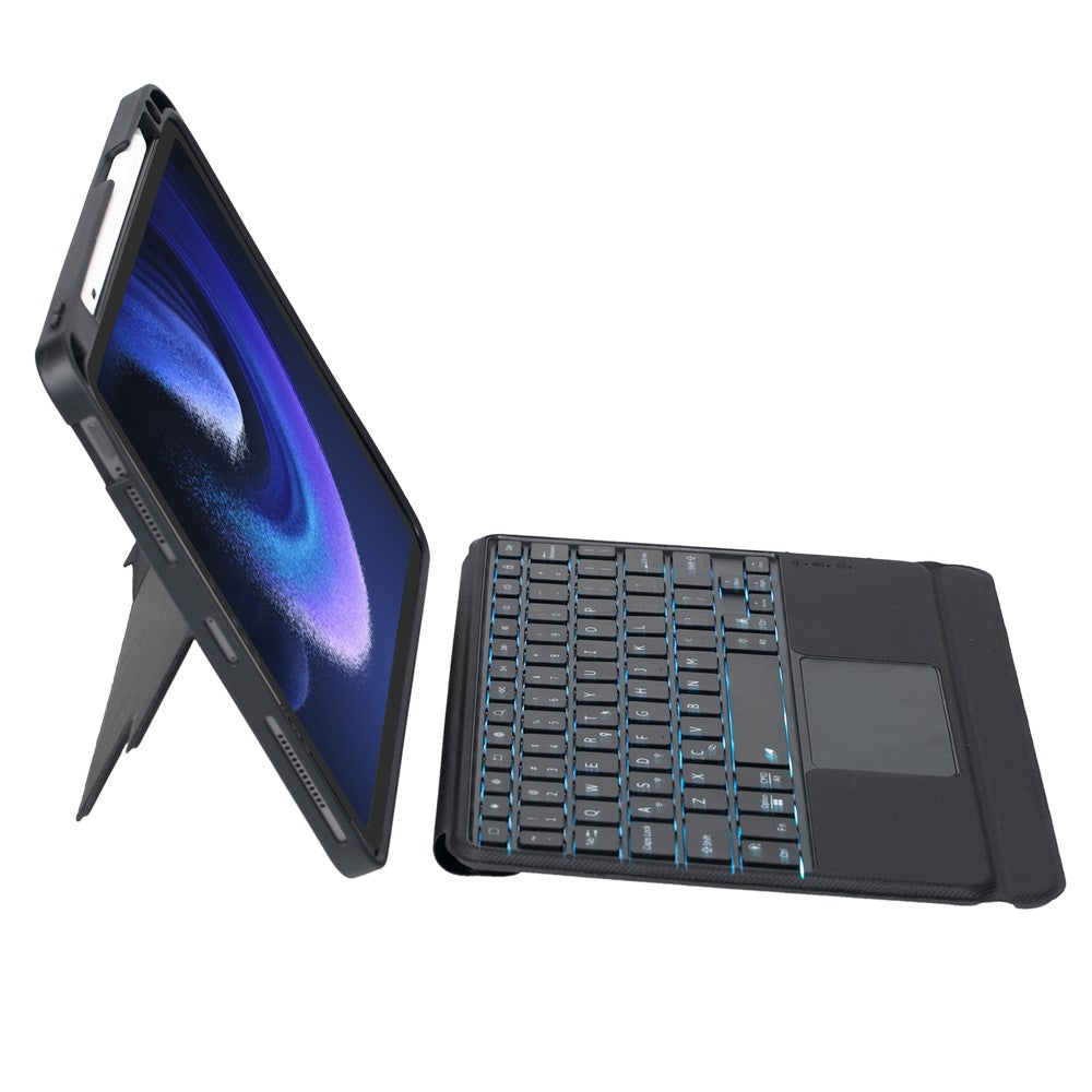T0N7-AS For Xiaomi Pad 6 Pro / Pad 6 Leather Stand Cover + Backlit Touchpad Bluetooth-compatible Keyboard