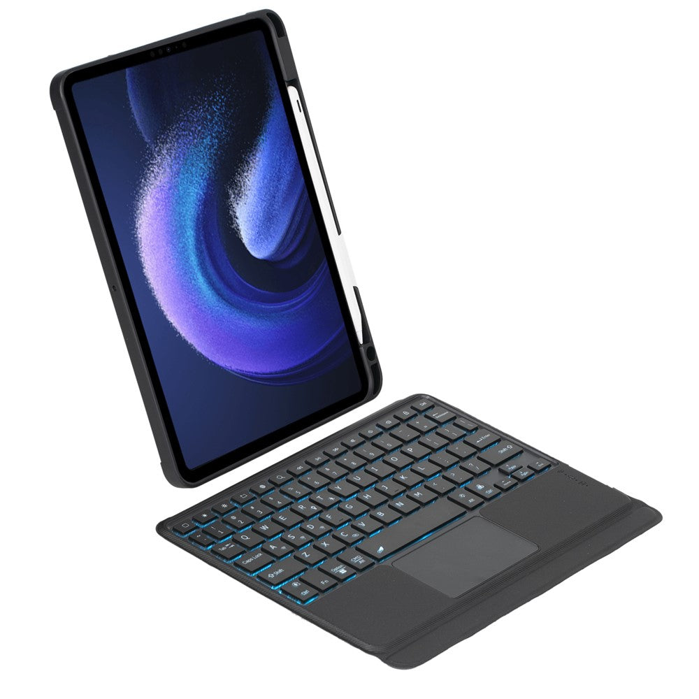 T0N7-AS For Xiaomi Pad 6 Pro / Pad 6 Leather Stand Cover + Backlit Touchpad Bluetooth-compatible Keyboard