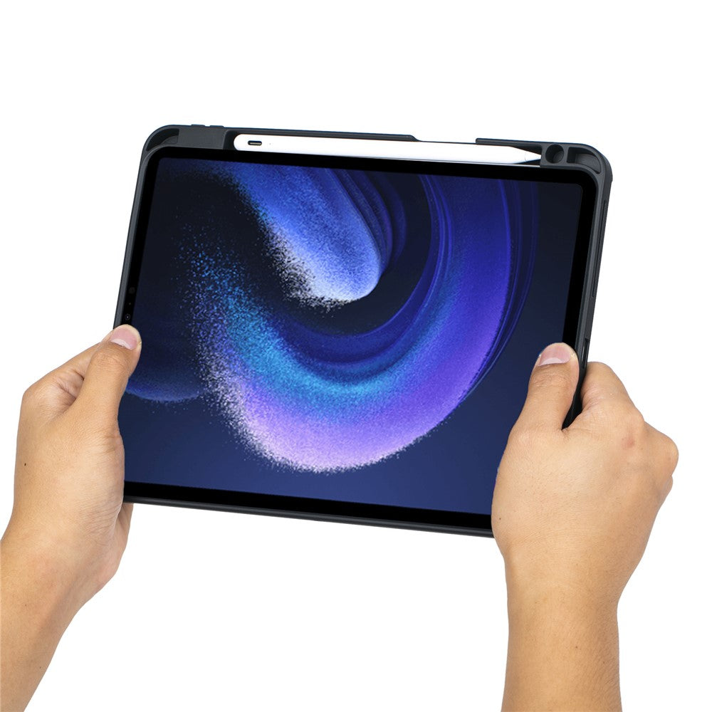T0N7-AS For Xiaomi Pad 6 Pro / Pad 6 Leather Stand Cover + Backlit Touchpad Bluetooth-compatible Keyboard