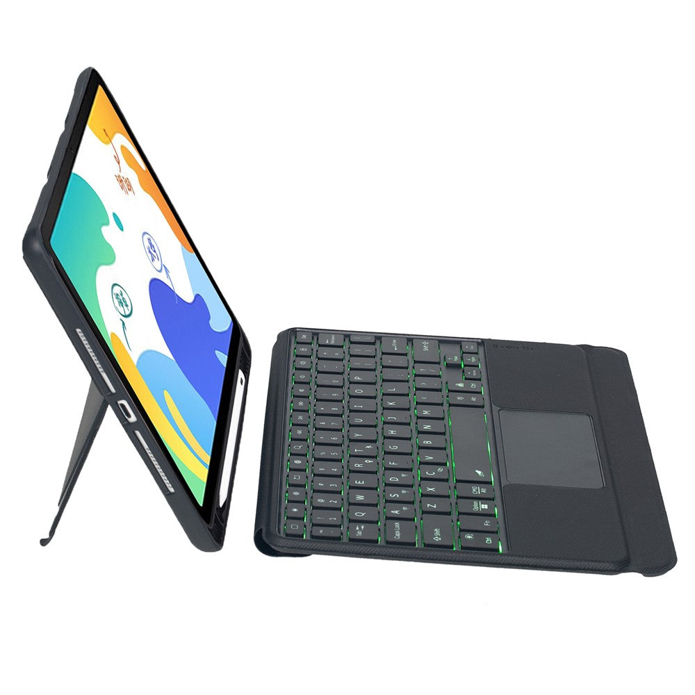 THV6-AS tastaturetui til Huawei MatePad 10.4 (2023) / (2022) / (2020) / Honor Pad V7 / V6 læderstandscover + baggrundsbelyst touchpad Bluetooth-kompatibelt tastatur