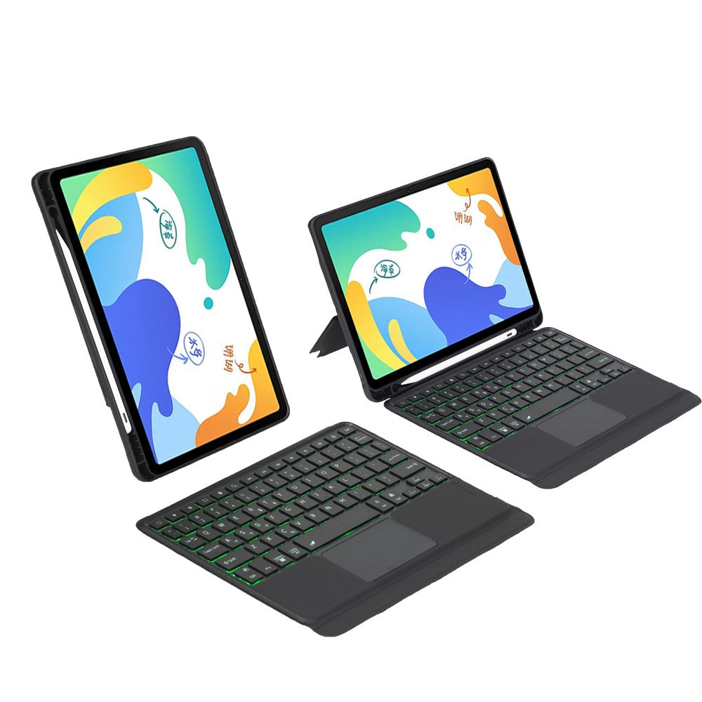 THV6-AS tastaturetui til Huawei MatePad 10.4 (2023) / (2022) / (2020) / Honor Pad V7 / V6 læderstandscover + baggrundsbelyst touchpad Bluetooth-kompatibelt tastatur