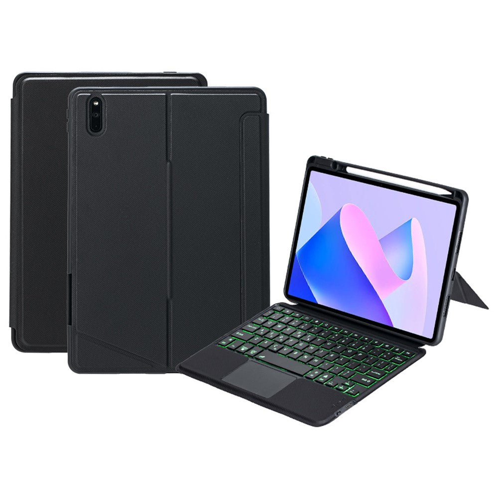 THW13-AS For Huawei MatePad 11 (2023) Leather Stand Cover + Backlit Touchpad Bluetooth-compatible Keyboard