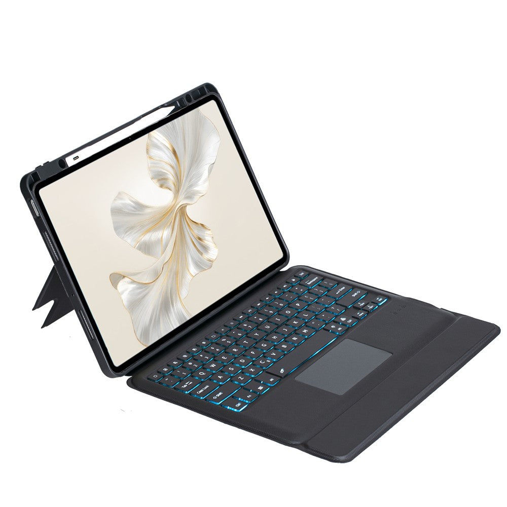 THV8-AS For Honor Pad 9 Pro / Pad V8 Pro Leather Stand Cover + Backlit Touchpad Bluetooth-compatible Keyboard