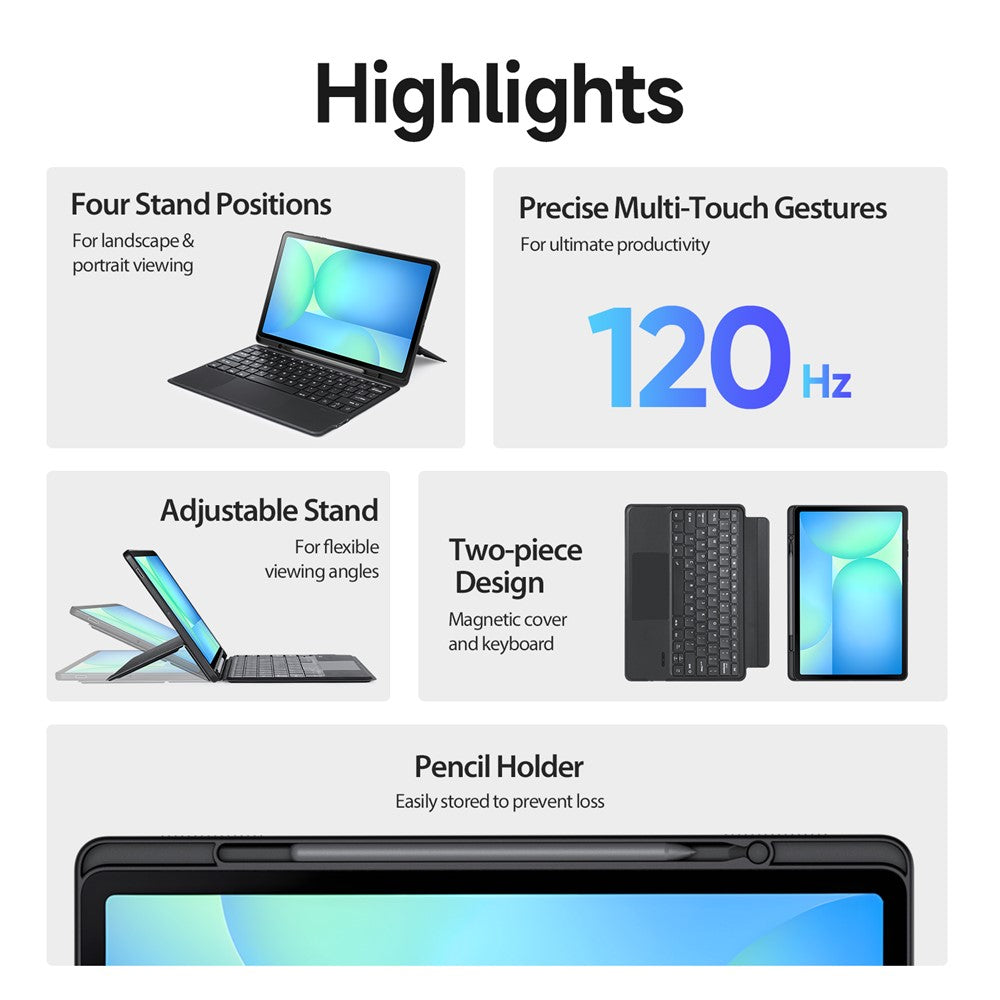 DUX DUCIS For Samsung Galaxy Tab S10 FE+ Bluetooth-compatible Keyboards  Magnetic Detachable PU Leather Tablet Cover