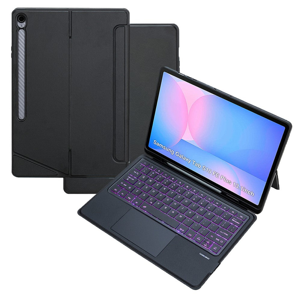 T820B-AS til Samsung Galaxy Tab S10 FE+ X620 / X626B Baggrundsbelyst Touchpad Bluetooth-kompatibelt Tastatur Læderetui