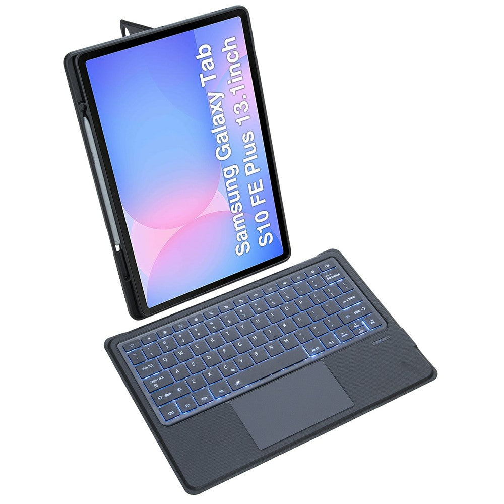 T820B-AS til Samsung Galaxy Tab S10 FE+ X620 / X626B Baggrundsbelyst Touchpad Bluetooth-kompatibelt Tastatur Læderetui