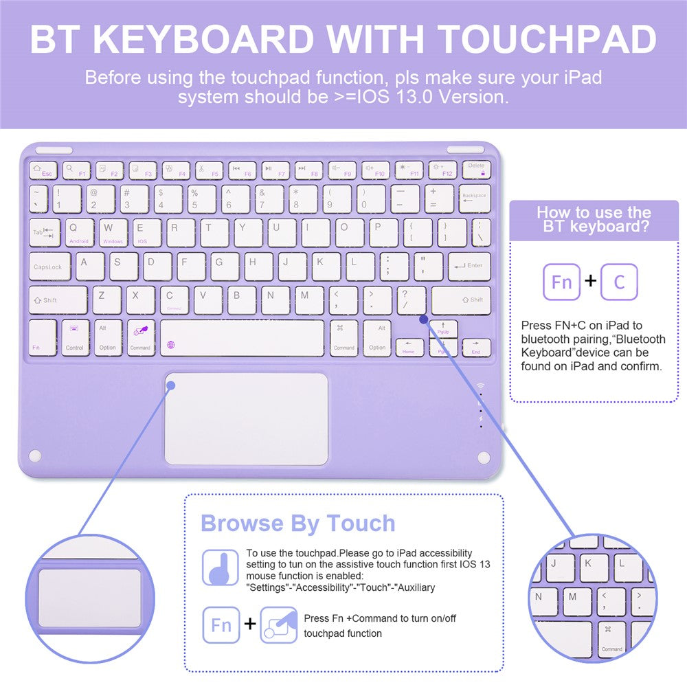 Tablet Case for iPad Air 11 (2026) / (2025) / (2024) / Air (2022) / (2020) Touchpad Bluetooth-Compatible Keyboard Leather Stand Cover