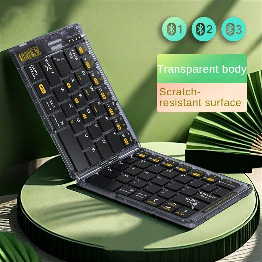 F69 Portable Bluetooth-Compatible Keyboard Transparent Design Two-Fold Keypad for Android / Windows / Ios