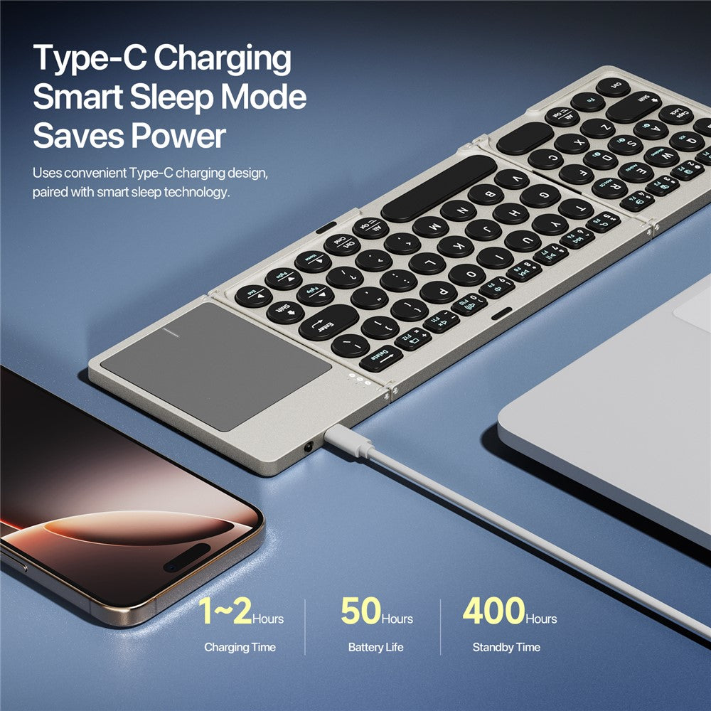 DUX DUCIS OK Flip Series Touchpad Keyboard Portable Tri-Fold Bluetooth-Compatible 5.2 Keyboard