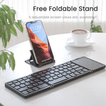 B089T Pocket Size Tri-fold Touchpad Bluetooth-compatible Keyboard for Android  /  Windows  /  iOS, with Phone Bracket