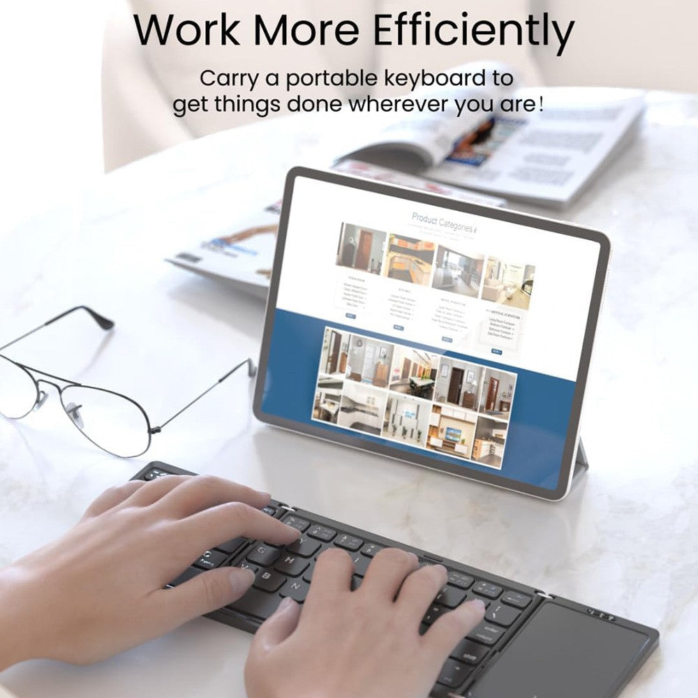 B089T Pocket Size Tri-fold Touchpad Bluetooth-compatible Keyboard for Android  /  Windows  /  iOS, with Phone Bracket