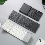 B089T Pocket Size Tri-fold Touchpad Bluetooth-compatible Keyboard for Android  /  Windows  /  iOS, with Phone Bracket