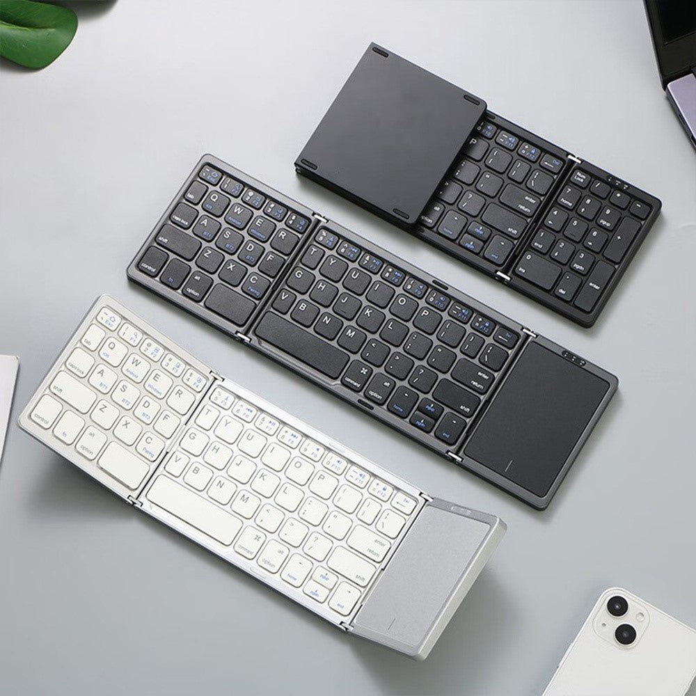 B089T Pocket Size Tri-fold Touchpad Bluetooth-compatible Keyboard for Android  /  Windows  /  iOS, with Phone Bracket