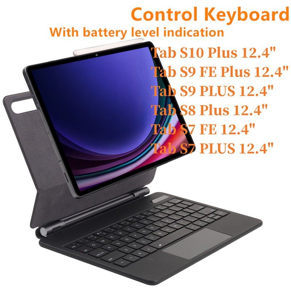 12,4 Tommer Bluetooth-kompatibelt Tastaturcover til Samsung Galaxy Tab S10+ / S9+ / S9 FE+ / S8+ / S7 FE / S7+ med Touchpad og Baggrundslys