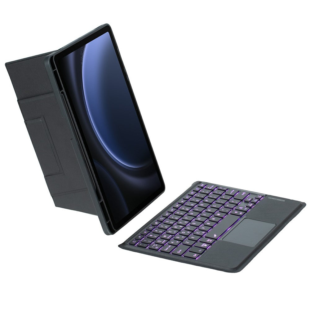 Til Samsung Galaxy Tab S9 FE / Tab S9 X710 / 716B / 718U Flydende Bluetooth-kompatibelt Tastatur Stand Etui med Baggrundsbelysning